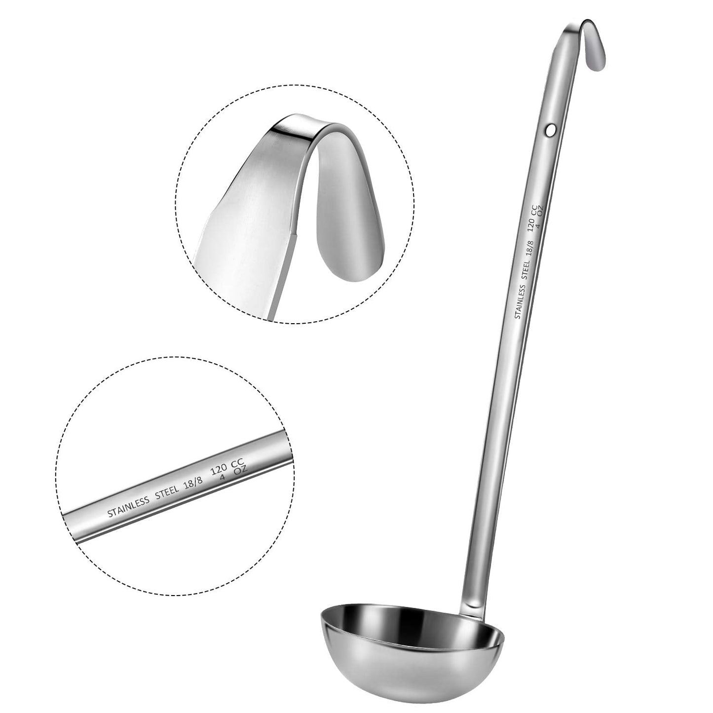 meekoo 3 Pieces Stainless Steel Ladle Soup Handle Ladle with Pouring Rim for Kitchen Cooking Soup Sauce (4 oz)