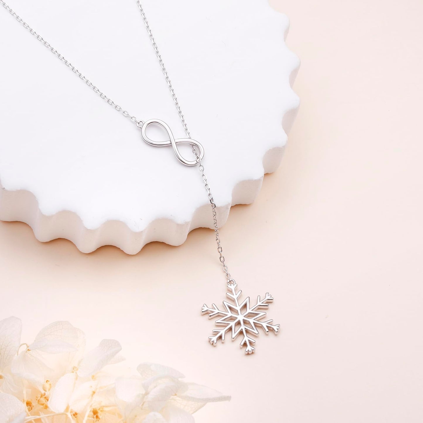DAOCHONG Long Necklace Snowflake Y Shaped Lariat Necklace Sterling Silver Infinity Snowflake Long Sweater Chain Necklace for Women