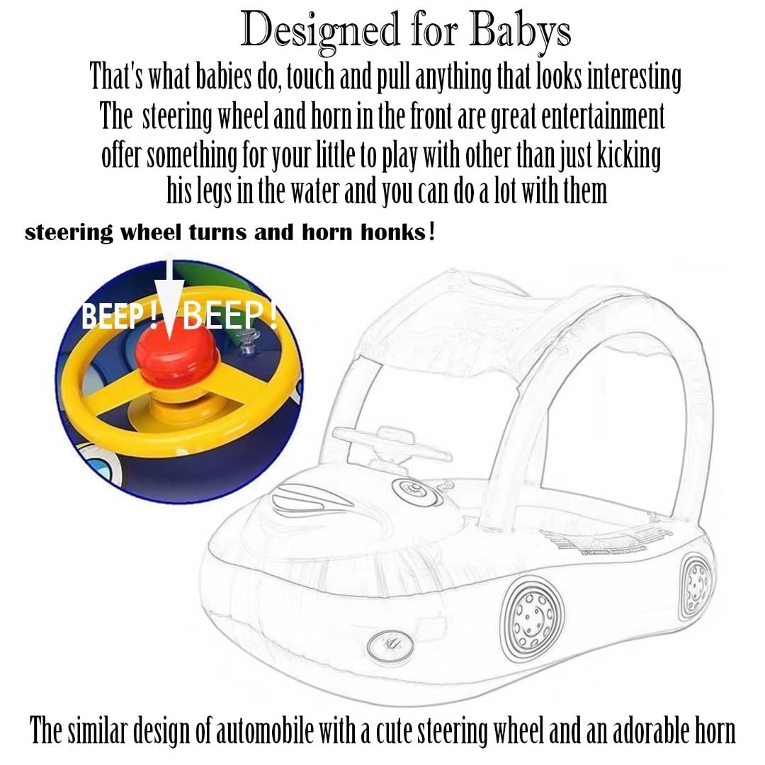 baby pool float with canopy Summer Steering Wheel Sunshade Swim Ring Car Inflatable toys infants Float Seat Boat for kids toddlers(Color blue)