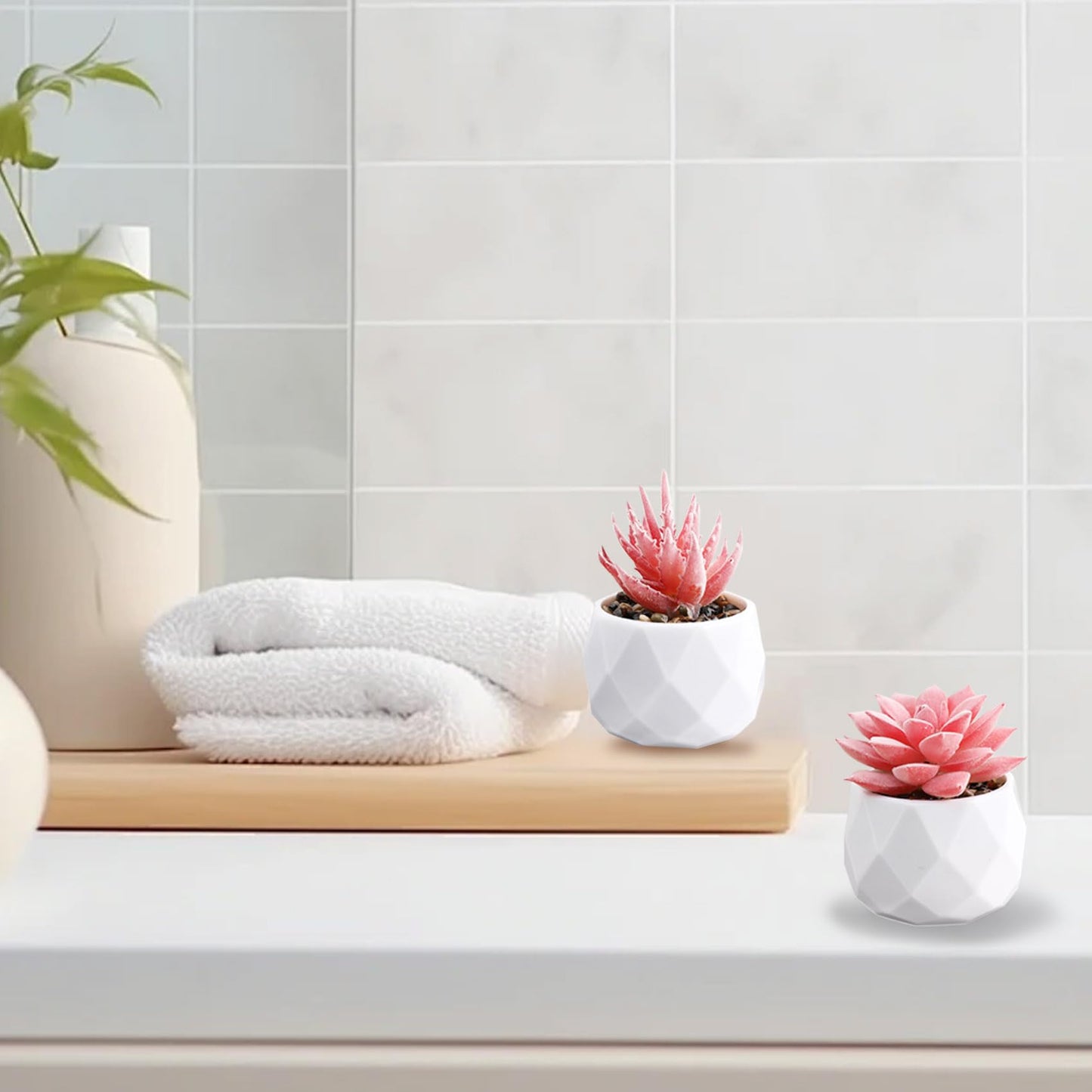 HVEST 2 Pcs Succulents Plants Artificial with Pot Small Fake Potted Plants Artificial Decor Pink Faux Plants for Living Room Bedroom Office Desk Bookshelf Bathroom Decor Artificial Plants