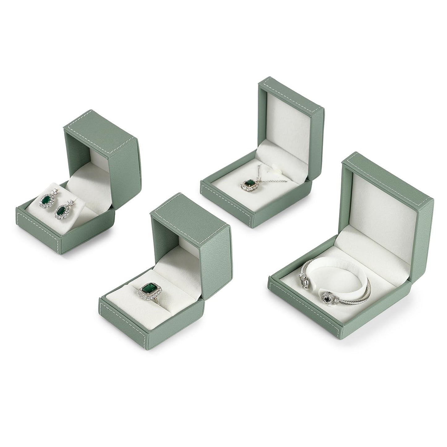Woodten Green Small Earrings Gift Box PU Leather Jewelry Gift Box for Earrings