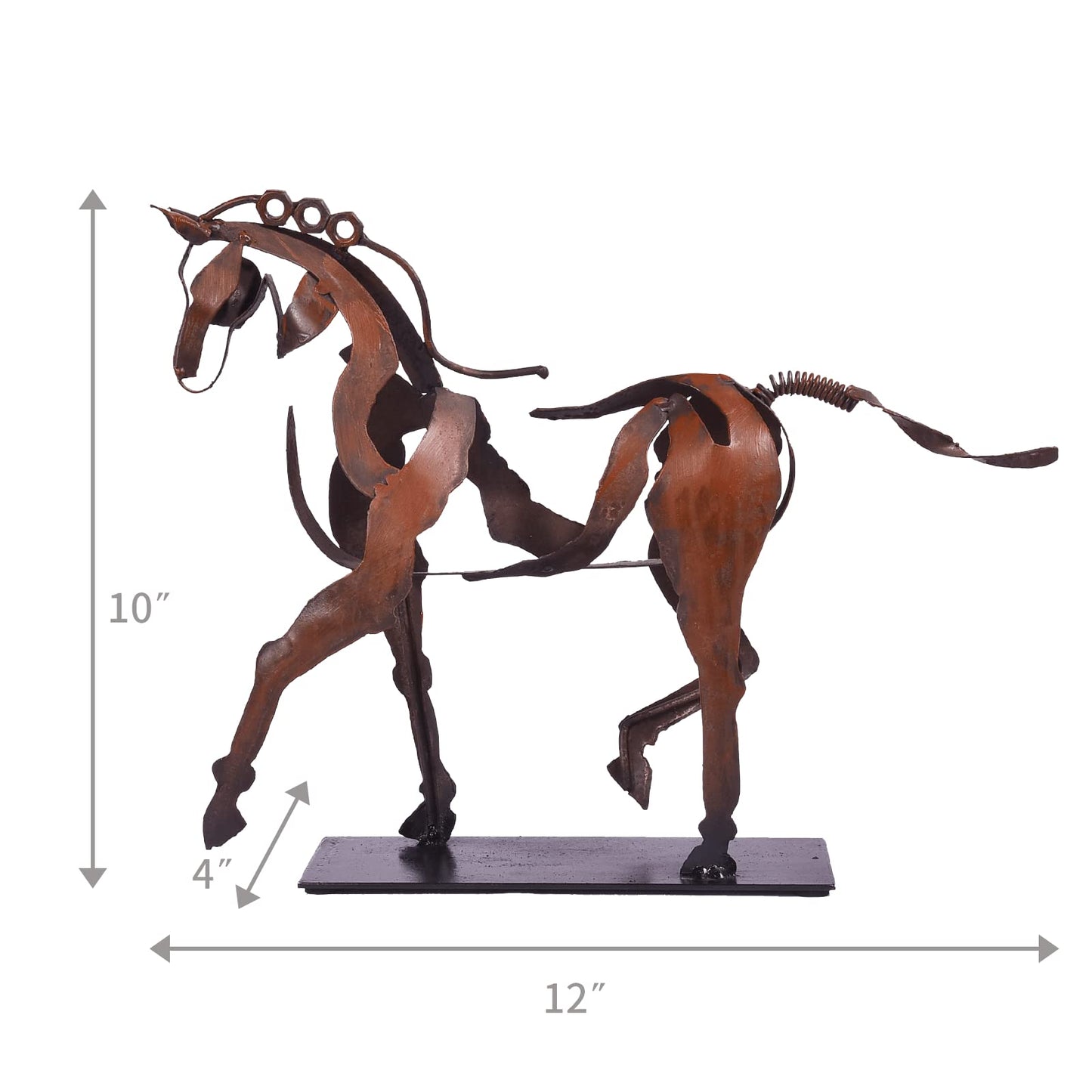 SunBlogs Art Handmade Horse Statue - Unique Rustic Decor for Office & Home - Hand-Painted Metal Sculpture - Perfect Handicraft Gift for Horse Lovers (Brown)