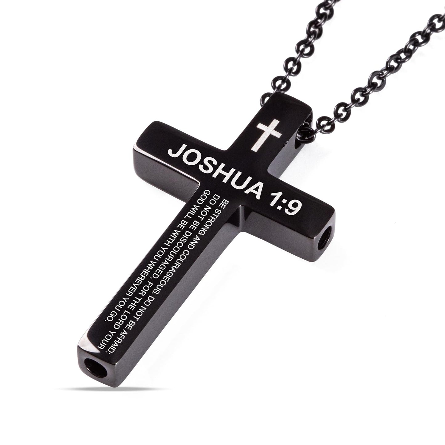 FUNPAR Cross Breathing Necklace for Anxiety, Inspirational Bible Verse Mindfulness Pendant Necklace, Stainless Steel Meditation Breathwork Tool, Anxiety Relief Items for Teens Gift(Black 1: 9)