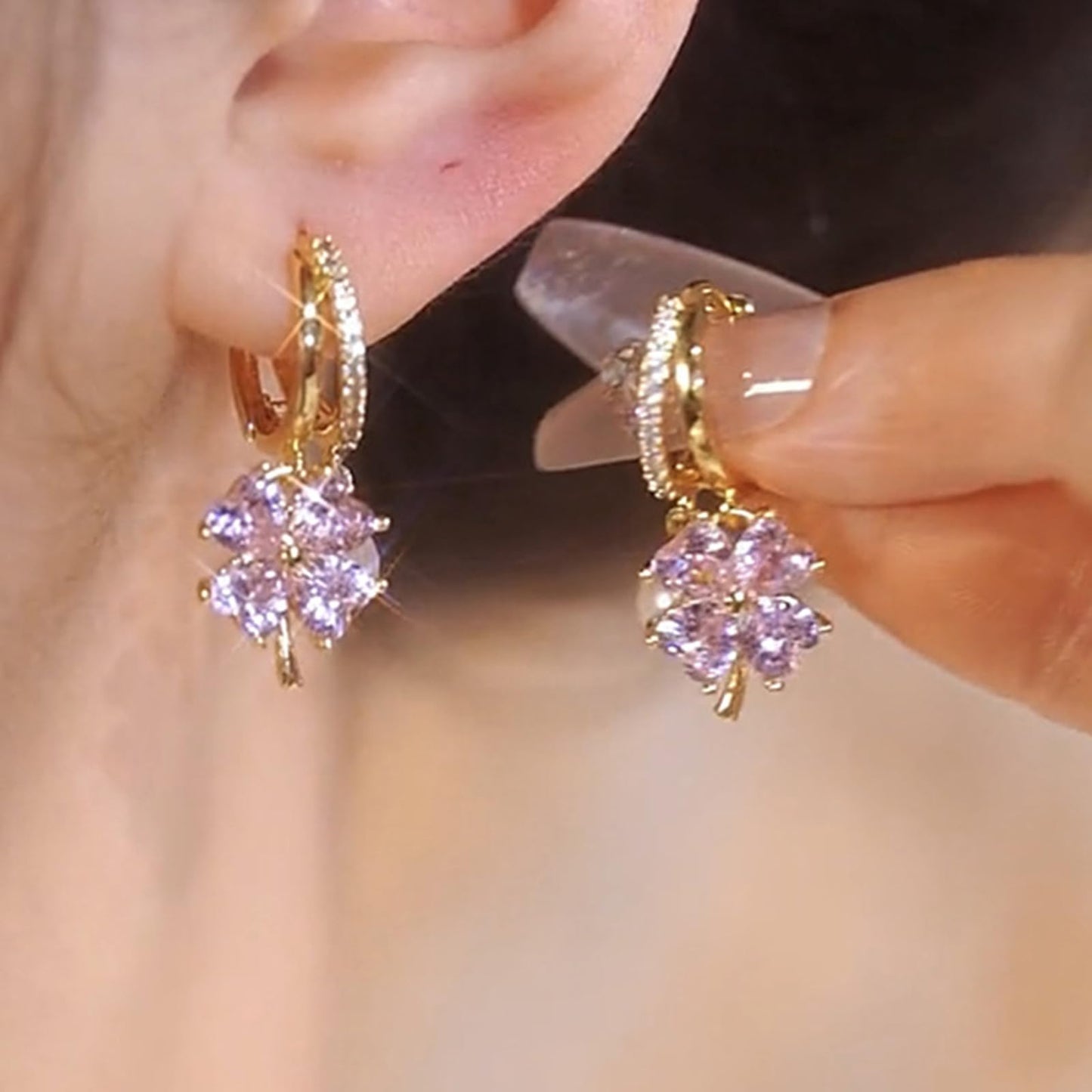 3 Pairs Lymphvity Therapy Germanium Earrings Lymphatic Drainage Earrings Acupuncture Earrings for Women Rhinestone Flower Hoop Earrings(A)