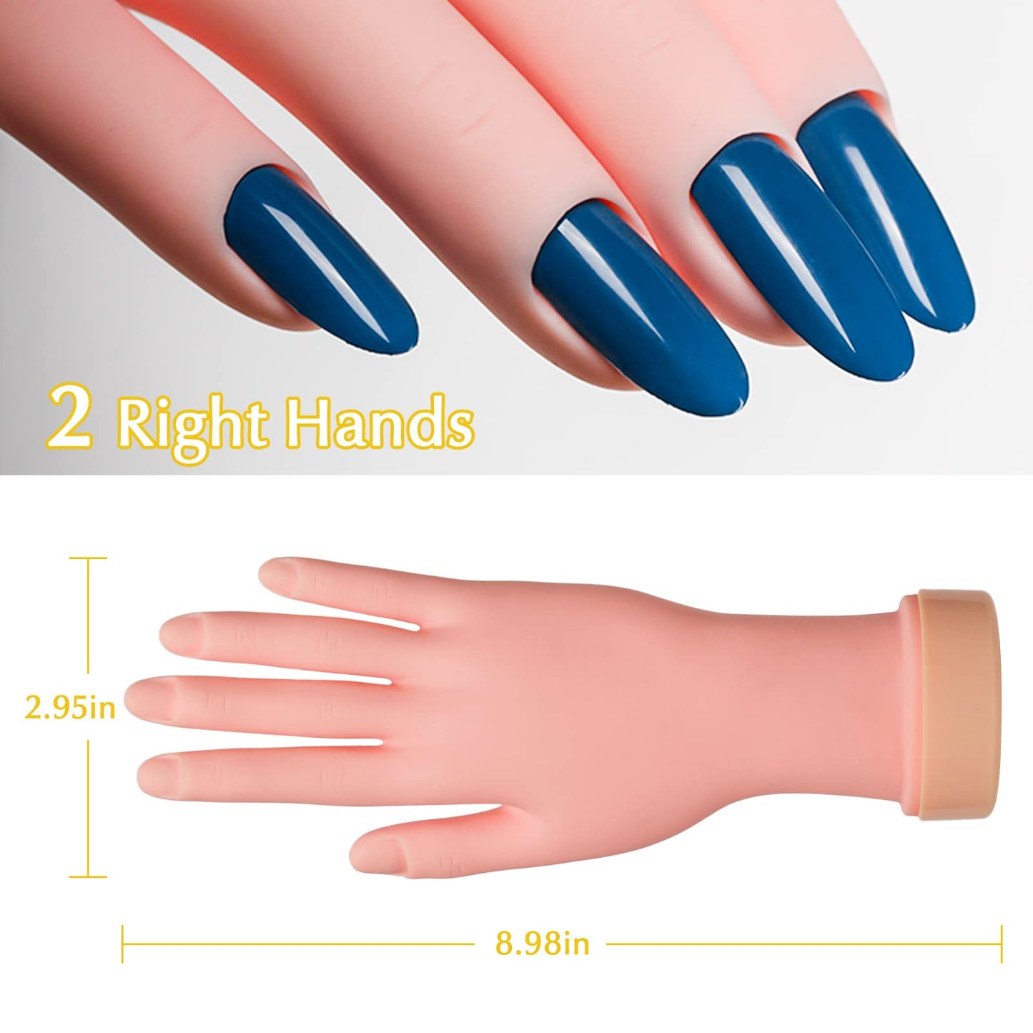 2 Pack Practice Nail Tips Art Trainer Training Hand Tool and 1 Pair Practice Fake Foot Model Flexible Soft Silicone Prosthetic Manicure Tool for Nail Tips Art Training