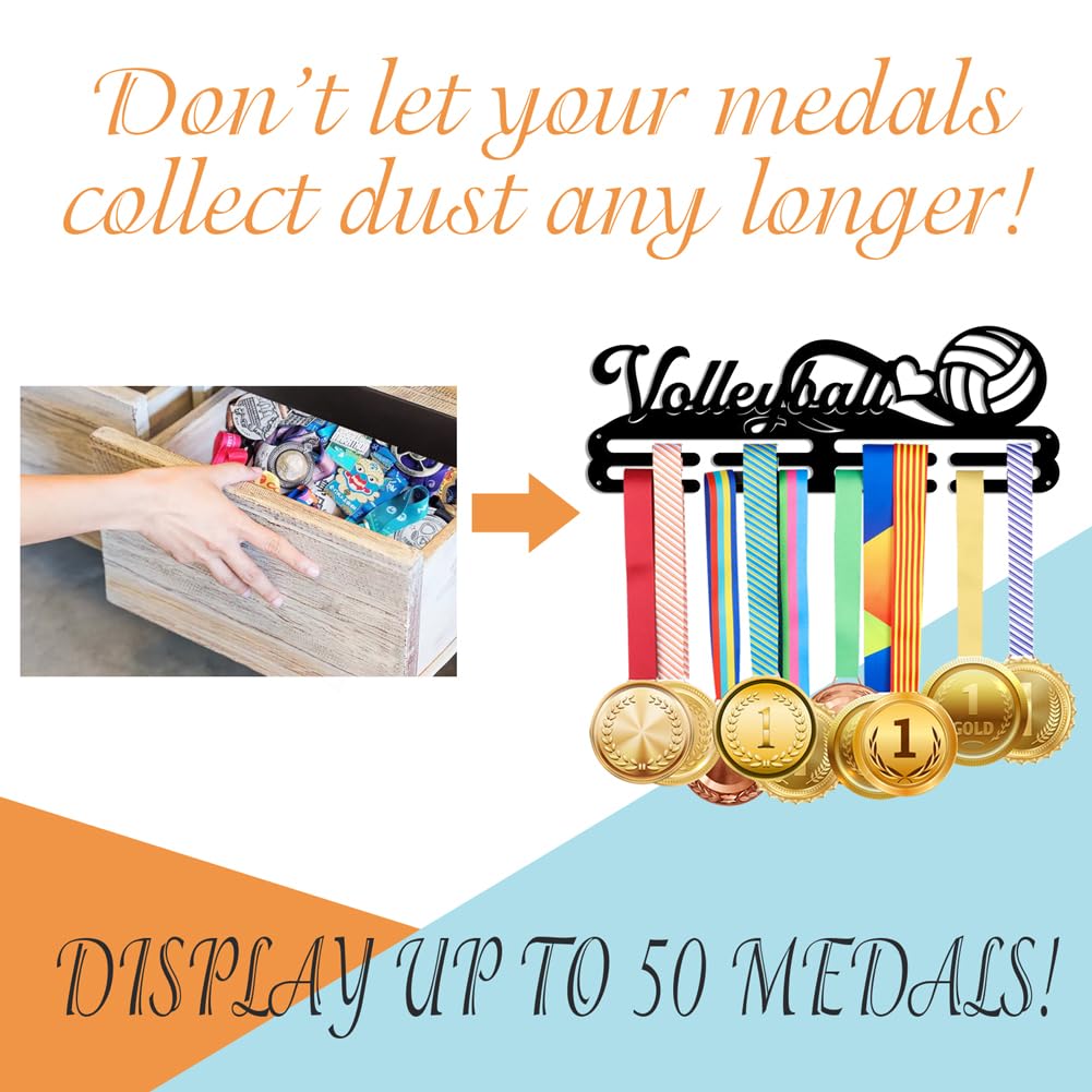NBEADS Medals Hanger Display Holder Rack, Volleyball Theme Medals Display Wall Mounted Frame Medal Ribbon Holder Hooks for Competition Medal Wall Hanging Display, Mount Over 50 Medals