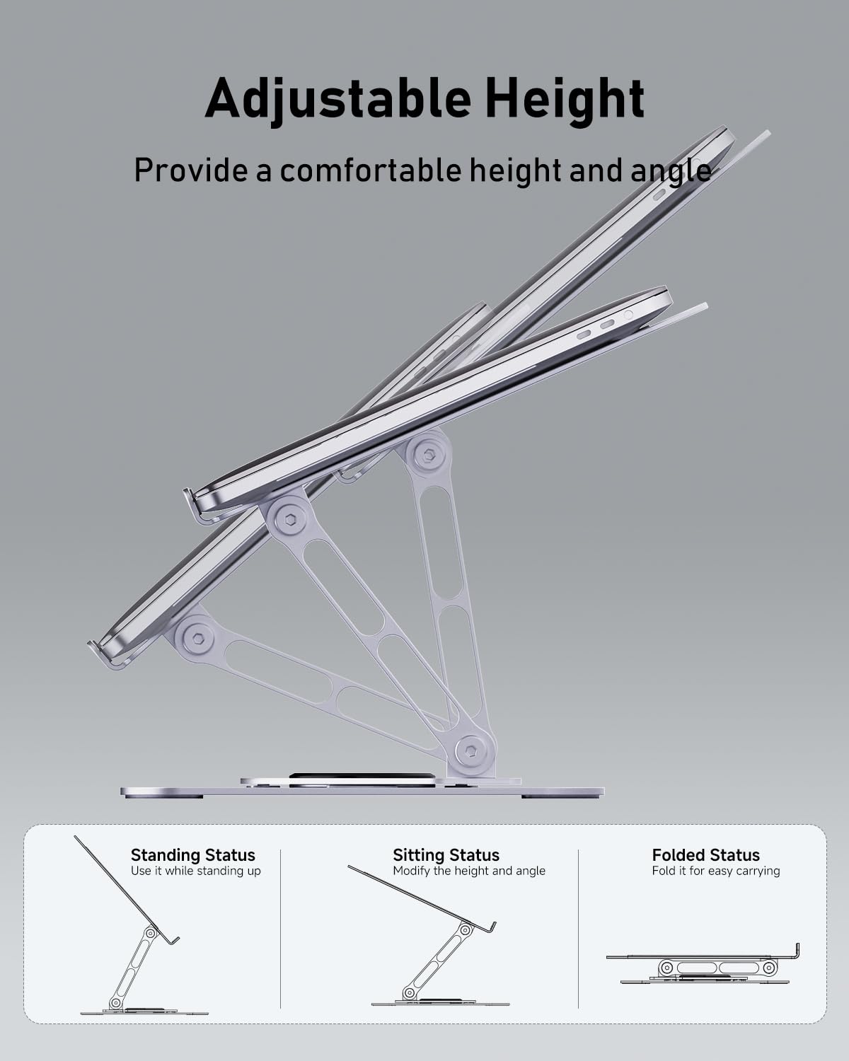 SENZANS Laptop Stand for Desk, Adjustable Laptop Stand Swivel Computer Riser 360 Rotation Base, Portable Ergonomic Laptop Holder for Office Home Fits MacBook Air Pro, Dell, HP (10"-17.3") - Silver