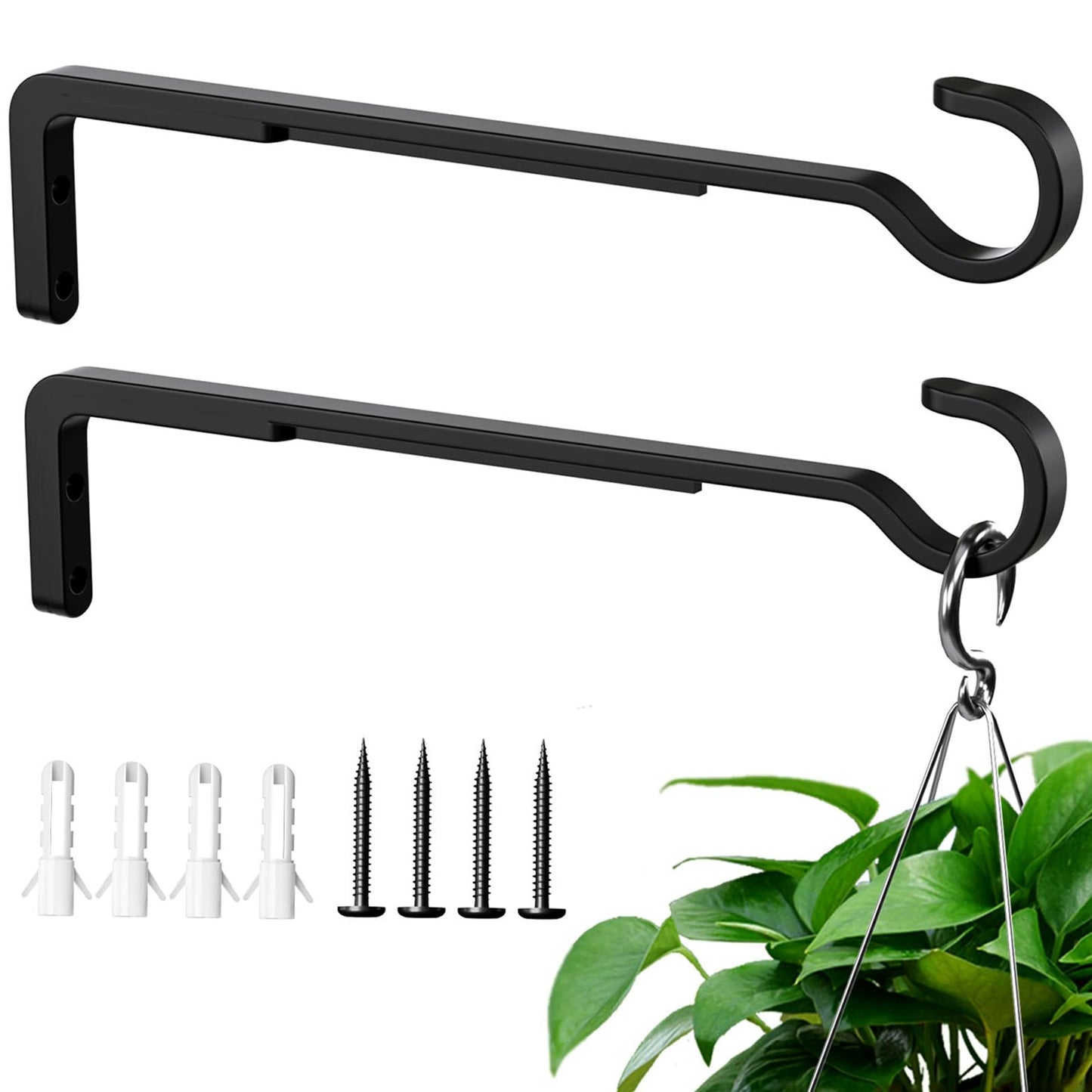 saffruff Heavy Duty Plant Hooks for Wall, 10 Inch 2 Pack, Wall Mounted Plant Brackets, Outdoor Plant Hangers Hold 35 lb, Iron Hooks for Hanging Baskets, Bird Feeder, Wind Chime, Lantern