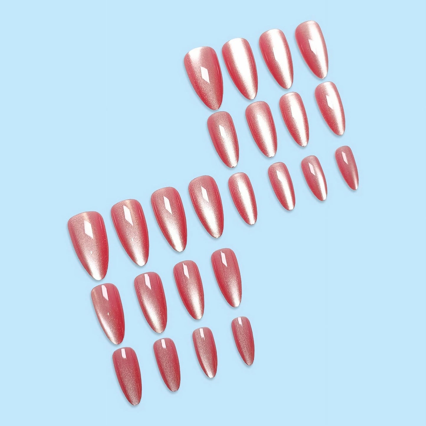 MISUD Press on Nails - Medium Almond Fake Nails, Acrylic Pink Cat Eye Design 24 pcs