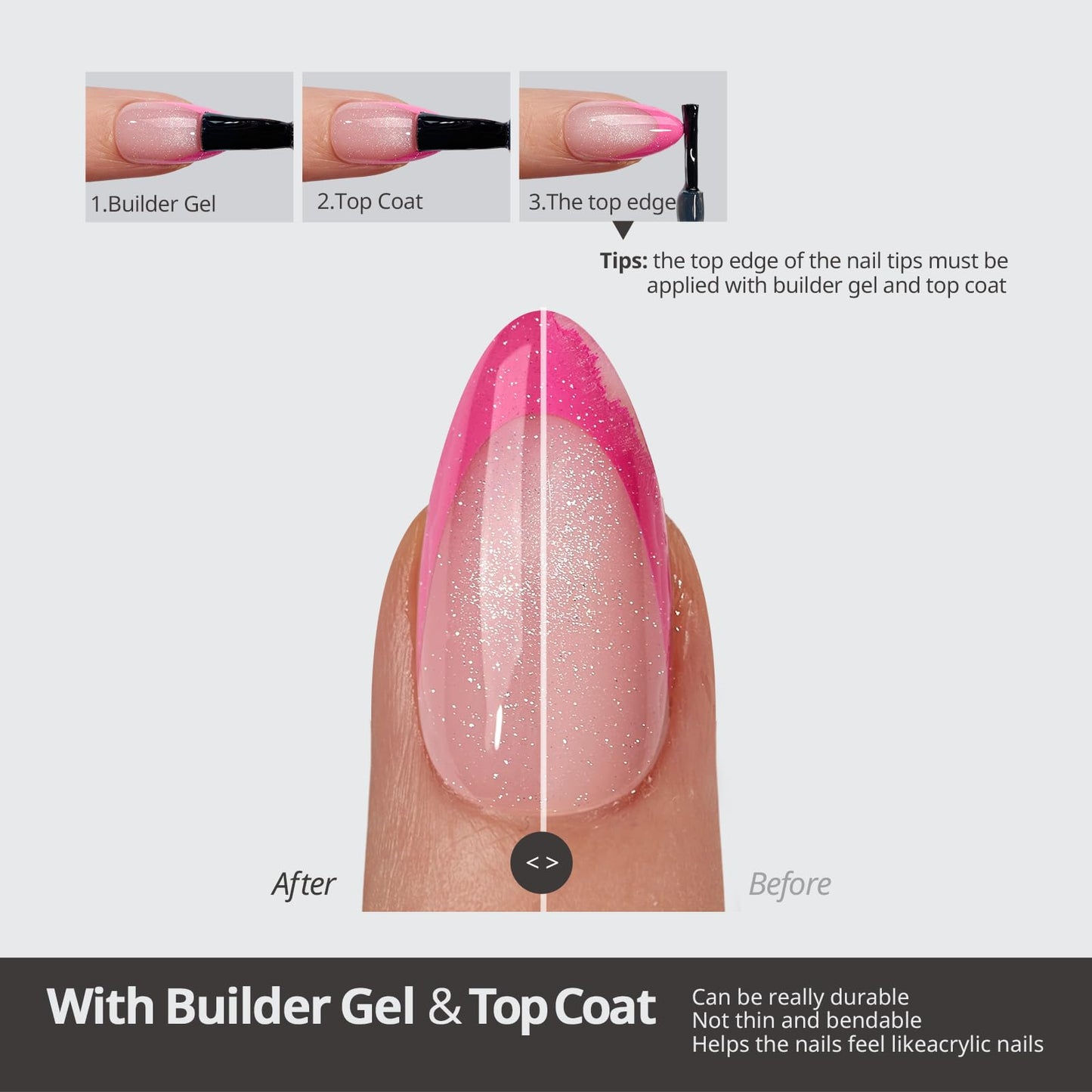 BTArtboxnails XCOATTIPS 5 Brighter Pastel French Tip Press on Nails - Medium Coffin, Cat Eye Base, 4-Week Wear, Easy-to-Apply, Soak Off, Salon Quality Value at Home, 16 Size - 160 Fake Nails