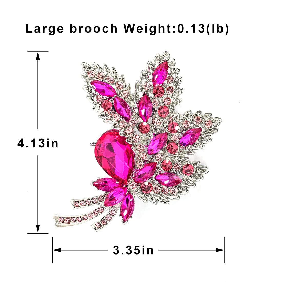 YOQUCOL Rose Red Austrian Crystal Leaf Shape Bouquet Big Large Brooch Pin Rhinestone Scarf Decoration Wreath Cloth Pin For Women