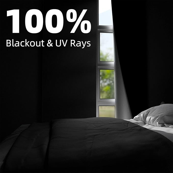 NIGHTON Portable Blackout Curtains 100"×57"Strong Hook and Loop Tape Strips with Adhesive,Black out Shades That can be Cut,100% Blackout Material Blackout Blinds for Baby Nursery or Travel-Black 2Pack