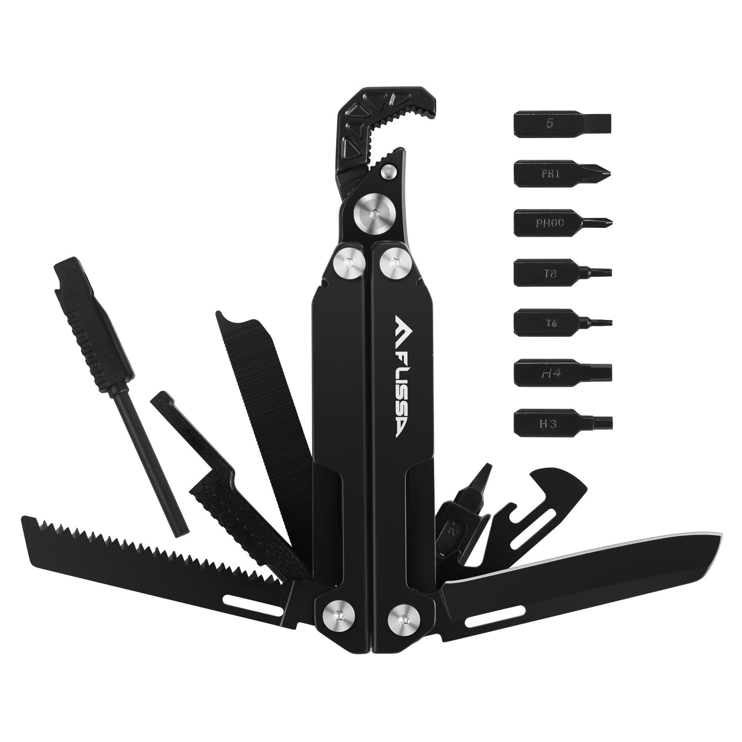FLISSA Multitool Wrench, Gift for Men, 16-IN-1 EDC Multi-tool with Self-Adjusting Wrench, Stainless Steel Pocket Multi Tool with Knife, Screwdriver Bits, Saw, File, Ideal for Camping, Outdoor
