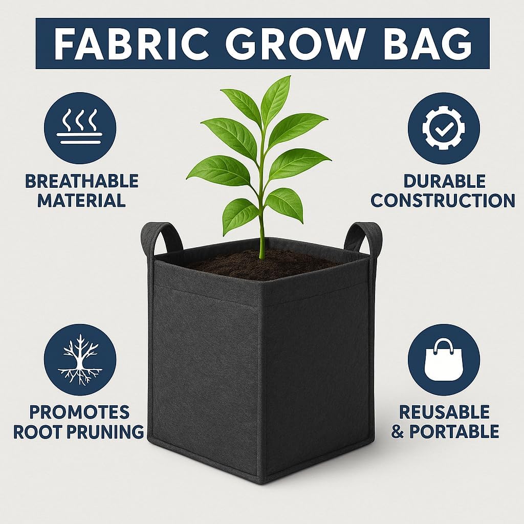 HYK MART Square Geo Fabric Grow Bag 400 GSM Durable Breathable UV Resistant Reusable Plant Container for Herbs, Vegetables Flowers Space Saving Gardening Pack of 2 (15 inch) (Black)