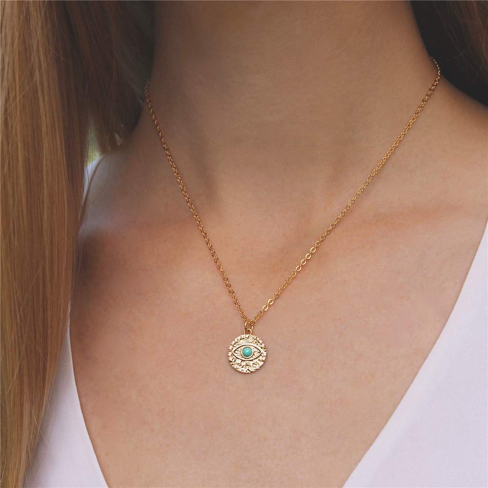 Turandoss Layered Evil Eye Necklace for Women, Layered Snake Evil Eye Necklace Layering Evil Eye Link Chain Necklaces for Women