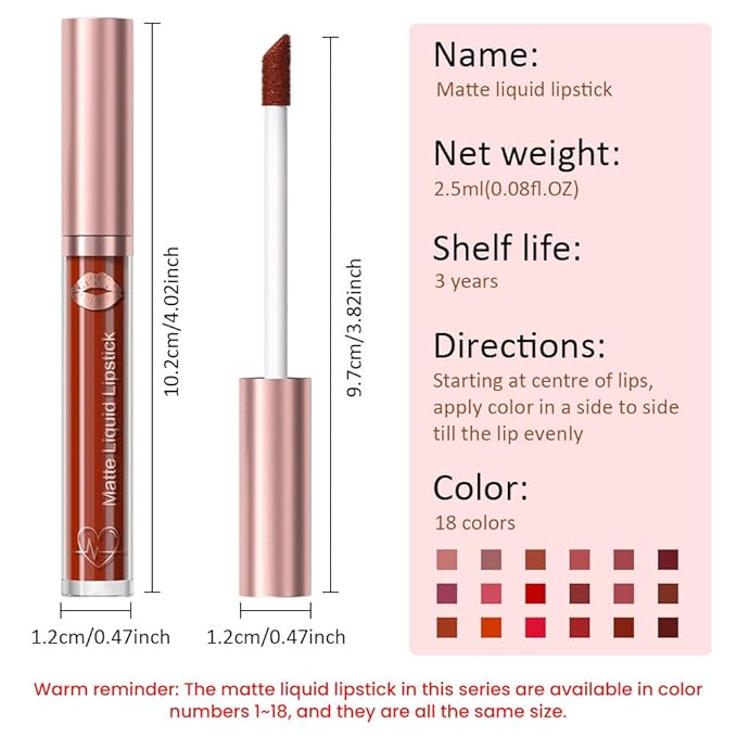 Matte Liquid Lipstick,Rose Pink Liquid Lip Stains, Long Lasting Waterproof Lip Gloss Makeup, Velvet Non-Stick Cup Lips Stain X-17#
