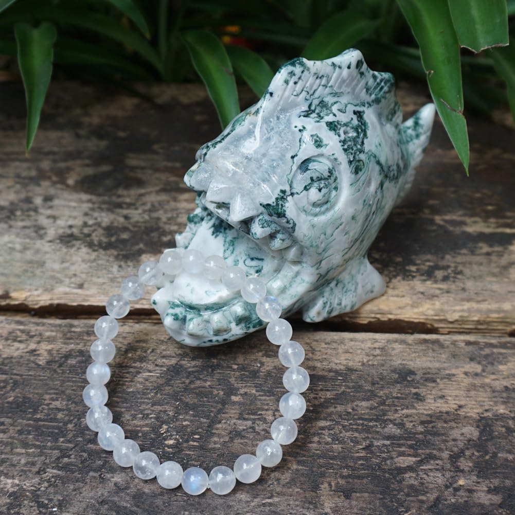 6MM Crown Chakra Moonstone Bracelet - Natural Gemstone for Love and Relationships | Adjustable 7.5-8" | Gift Box and Velvet Pouch Included | Men's and Women's Jewelry