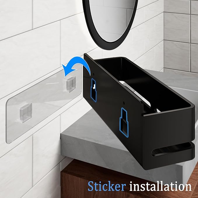 Shower Shelf, 2-Pack, Heavy-Duty Bathroom Storage Shelf, Large Capacity No-Drill Bathroom Organizer, Black Metal Storage Basket, Adhesive Installation