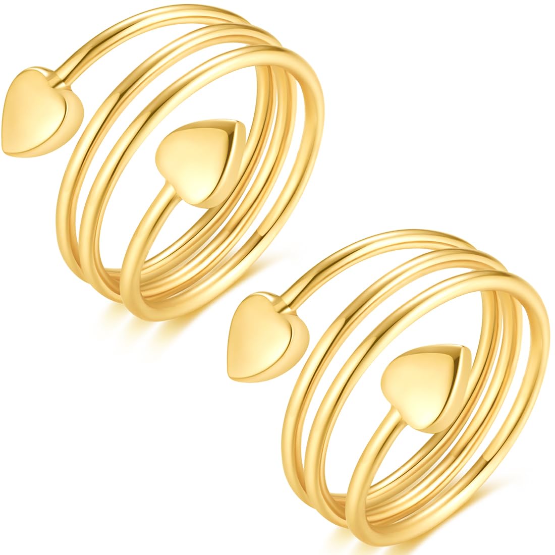 Vicmag Copper Magnetic Ring for Women Ring Ladies Fingers Thumb 99.9% Solid Pure Copper Gift 2PCS Adjustable (Gold Heart)