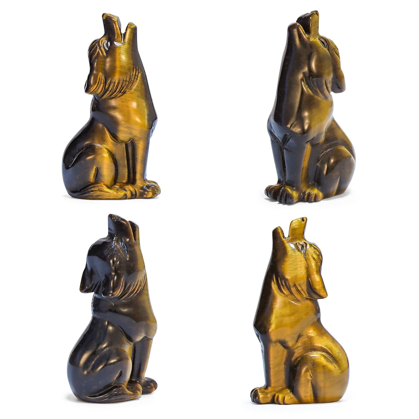 Artistone Yellow Tiger Eye Wolf Statue 2" Howling Wolves Figurine Ornament for Home Decor Healing Crystal Animal Sculpture with Gift Box