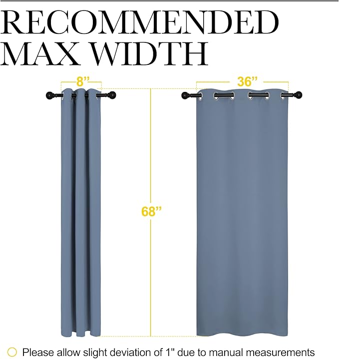 NICETOWN Short Curtains for Kitchen, Thermal Insulated Solid Grommet Blackout Window Treatment Curtain Panels for Loft, Cafe (Stone Blue, 1 Pair, 42 inches Wide by 68 inches Long)