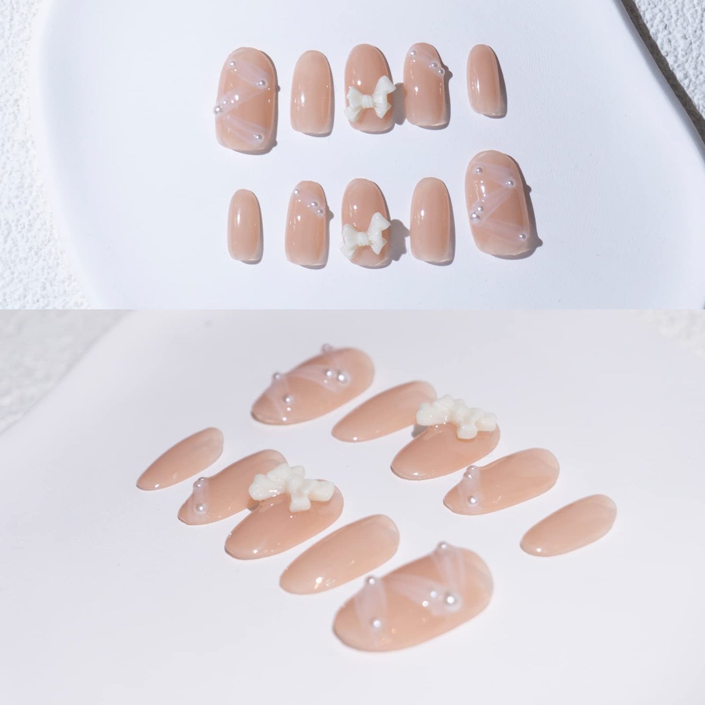 Light Rain Medium Size Hand-made Press on Nails, 3D Gel UV Finished False nails with Design by Professional Manicurist