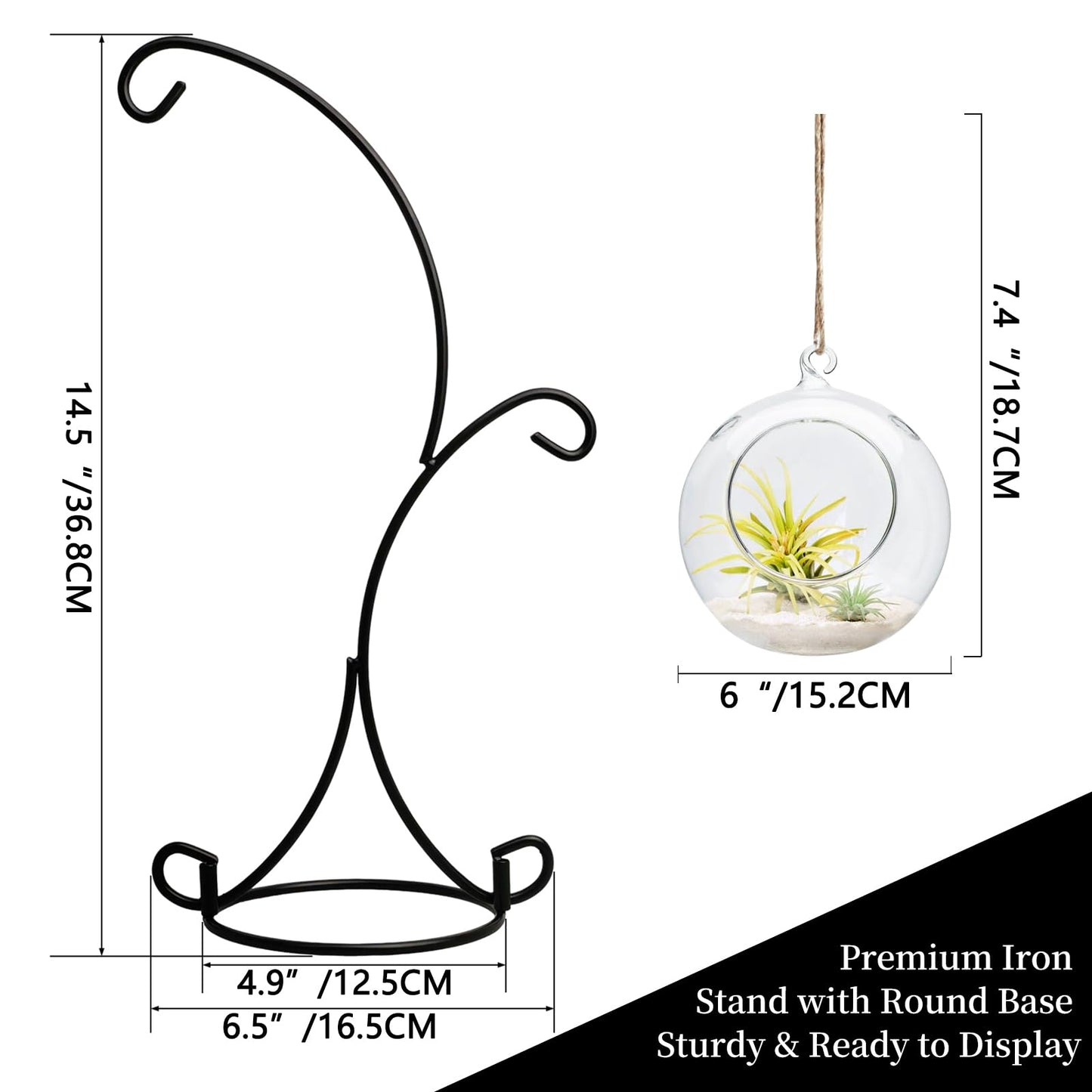 Archi 3 Pack Ornament Display Stand Iron Pothook Stand for Hanging Glass Terrarium (Human Stand)