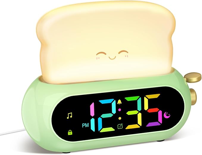 Netzu Alarm Clock for Kids, OK to Wake Clock with Night Light and Sound Machine, Pink Clock with 10 RGB Color, 6 Alarm Tones, Nap Timer, Snooze, Bedside Clocks for Boys Kids Teens Birthday Gifts