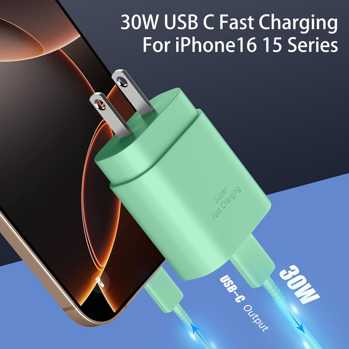 Phone 15 Pra Max Charger Fast Charging,30W USB C Phone 15 Fast Charger Block &10FT Long Type C Cable Cord for Phone 15/15 Pro Max/15 Pro/15 Plus/Pro 12.9/11 inch,S24 Ultra,Green