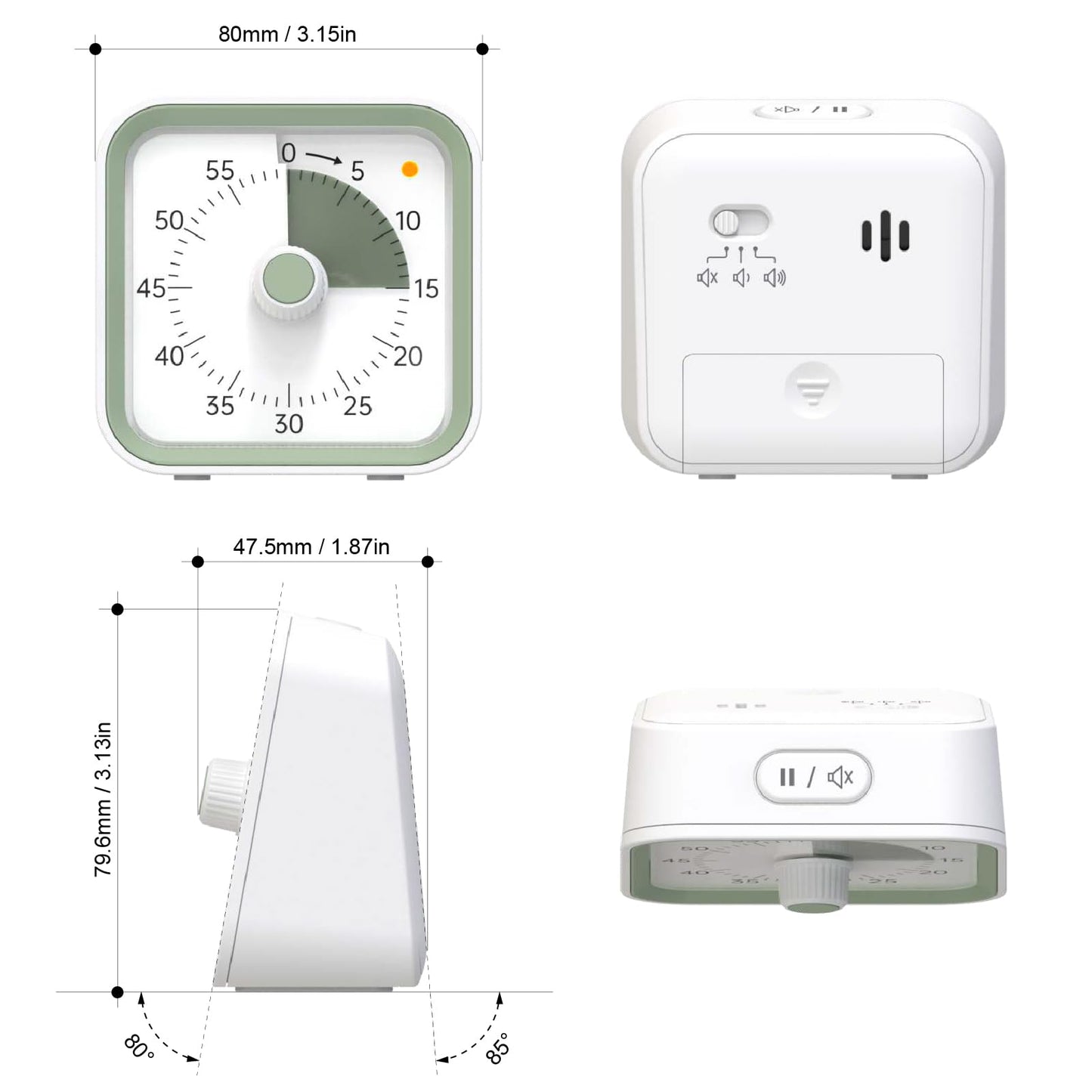 InfPokid Visual Timer for Kids with Pause Function, 60 Minute Countdown Timer for Kids Desk Study, Teaching, Kitchen Cooking, Office Meetings, Time Management for ADHD (White)