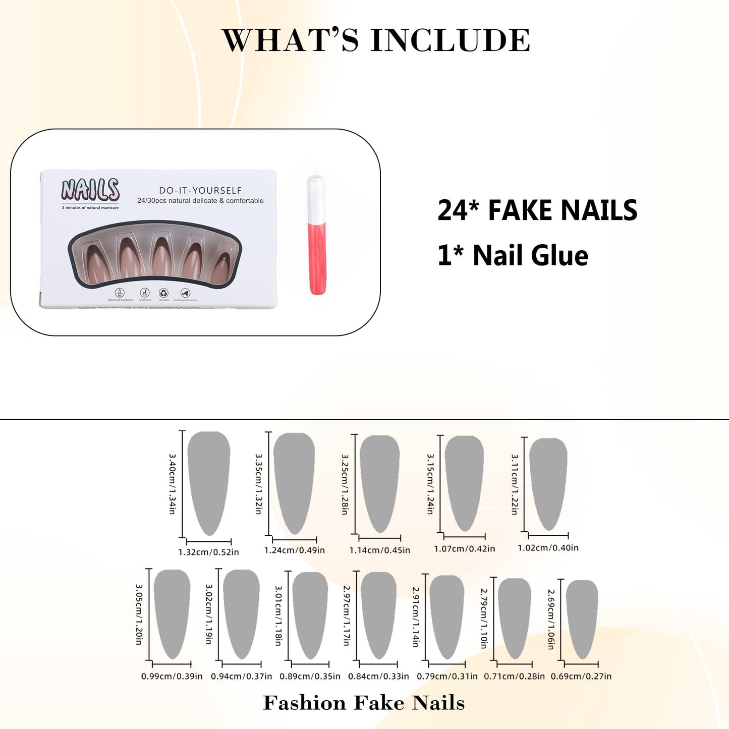 IMRAIN Press on Nails Brown French Tips Fake Nails Long Stiletto False Nails Glossy Full Cover Acrylic Gel Artificial Stick on Nails for Women 24Pcs