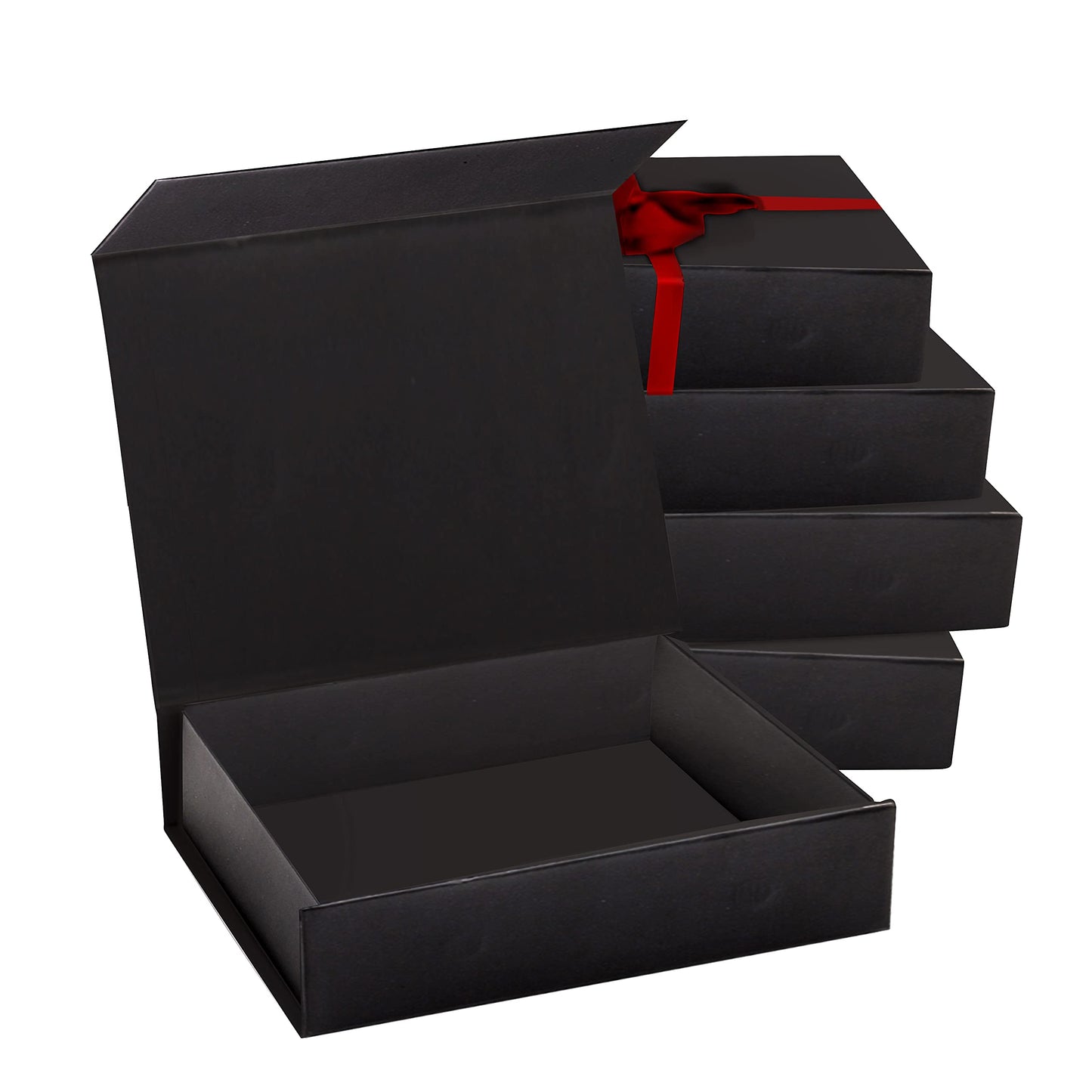 5 Pack Black Hard Gift Box with Magnetic Closure Lid 7" x 5" x 1.6" Rectangle Boxes For Gifts With Black Glossy Finish (Black, 5 Boxes)