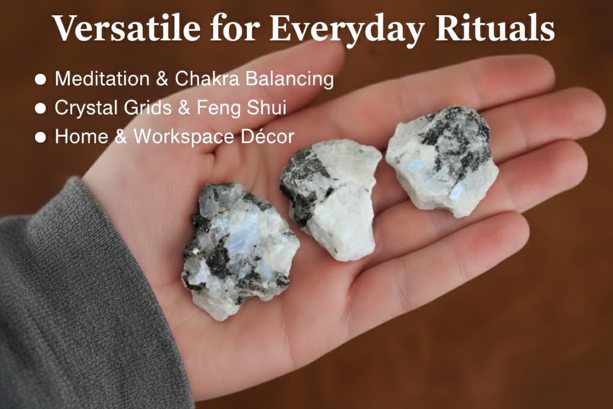 2 Pcs Rainbow Moonstone Raw Crystal Set Natural Stones for Meditation, Reiki, Energy Balancing & Collection