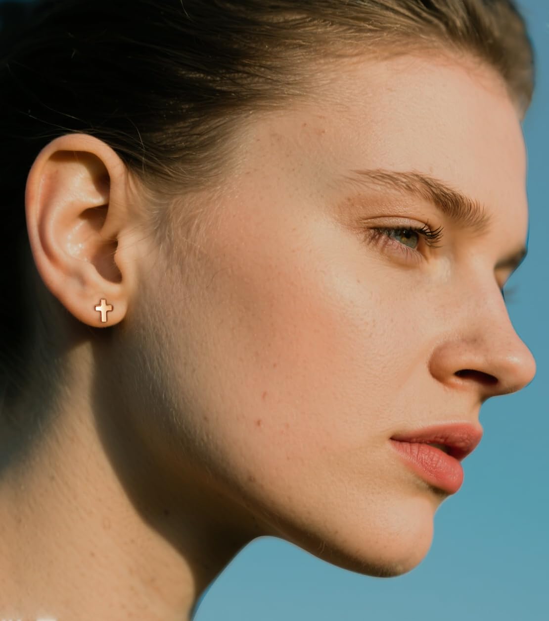 Limerencia Titanium Stud Earrings - Hypoallergenic Earrings for Women Men Sensitive Ears - Minimalist Jewelry Flatback Cross Bolt Cartilage Earrings,Gold Tone
