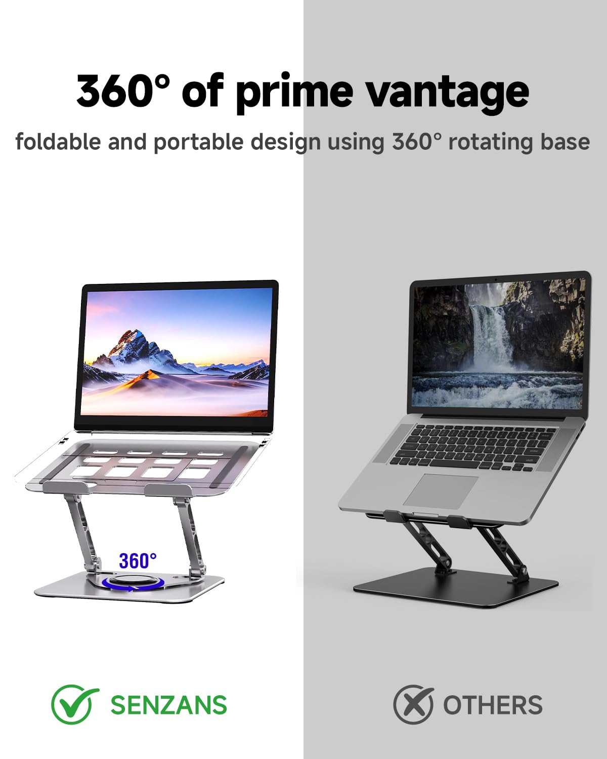 SENZANS Laptop Stand for Desk, Adjustable Laptop Stand Swivel Computer Riser 360 Rotation Base, Portable Ergonomic Laptop Holder for Office Home Fits MacBook Air Pro, Dell, HP (10"-17.3") - Silver