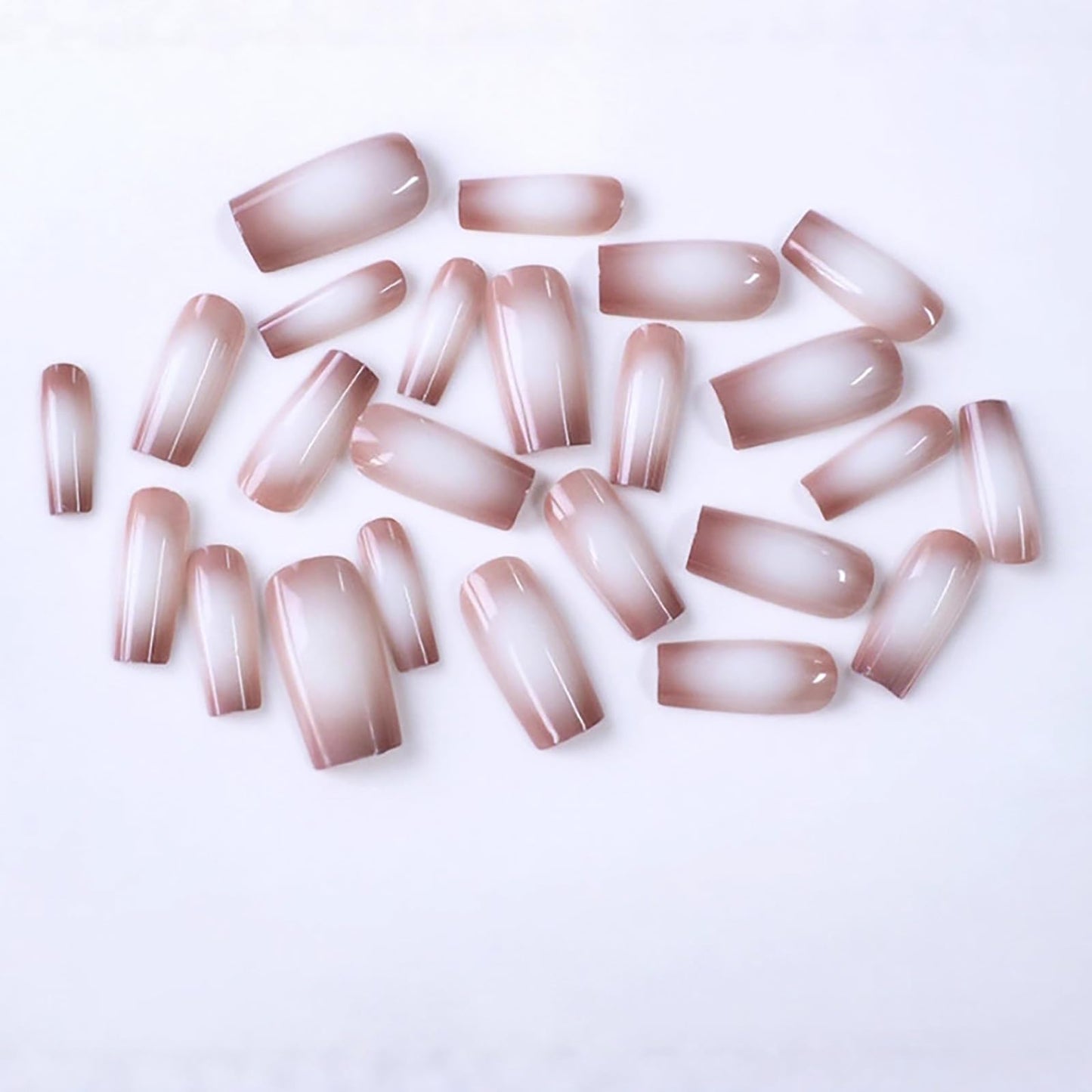 RUOKEXIN Medium Press on Nails Square Fake Nails Brown Ombre False Nails with Designs Fall Nail Press ons Sparkly Acrylic Artificial Nails for Women 24Pcs
