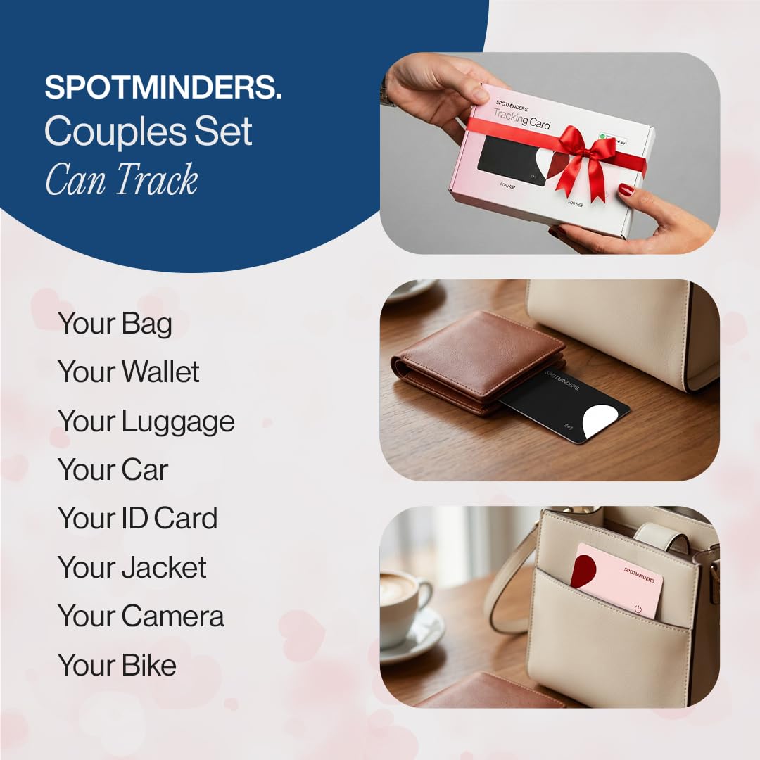 SPOTMINDERS Apple MFi Certified Wallet Tracker 2-Pack Black & Pink (iOS Only) Gifts for Mom 0.07in Works with Apple Find My Rechargeable Tracking Card Slim Item Finder for Mother's Day or Anniversary