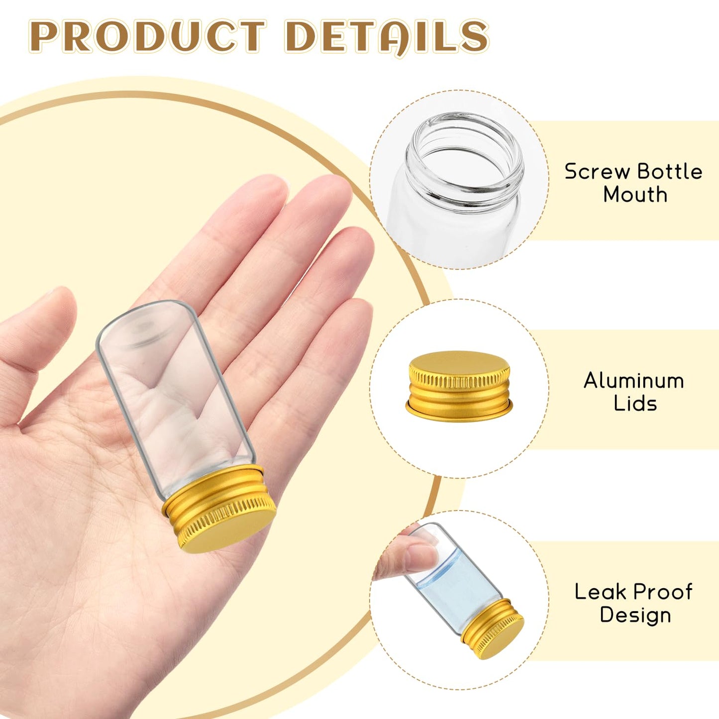 30 Pcs Empty Clear Glass Vials With Aluminum Lids Small Glass Bottles Sample Bottles Seal Jar Storage Containers For Liquid Powder Cosmetic DIY Art Craft (gold lids, 30ml/1oz)