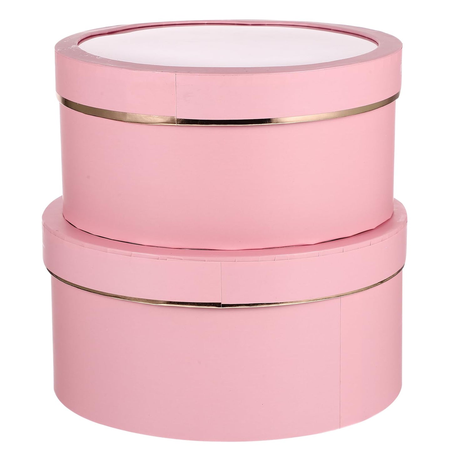 Baluue Round Flower Boxes Set of 2 with Transparent Window Pvc Lid Floral Packaging for Valentine Birthday Anniversary and Special Occasion
