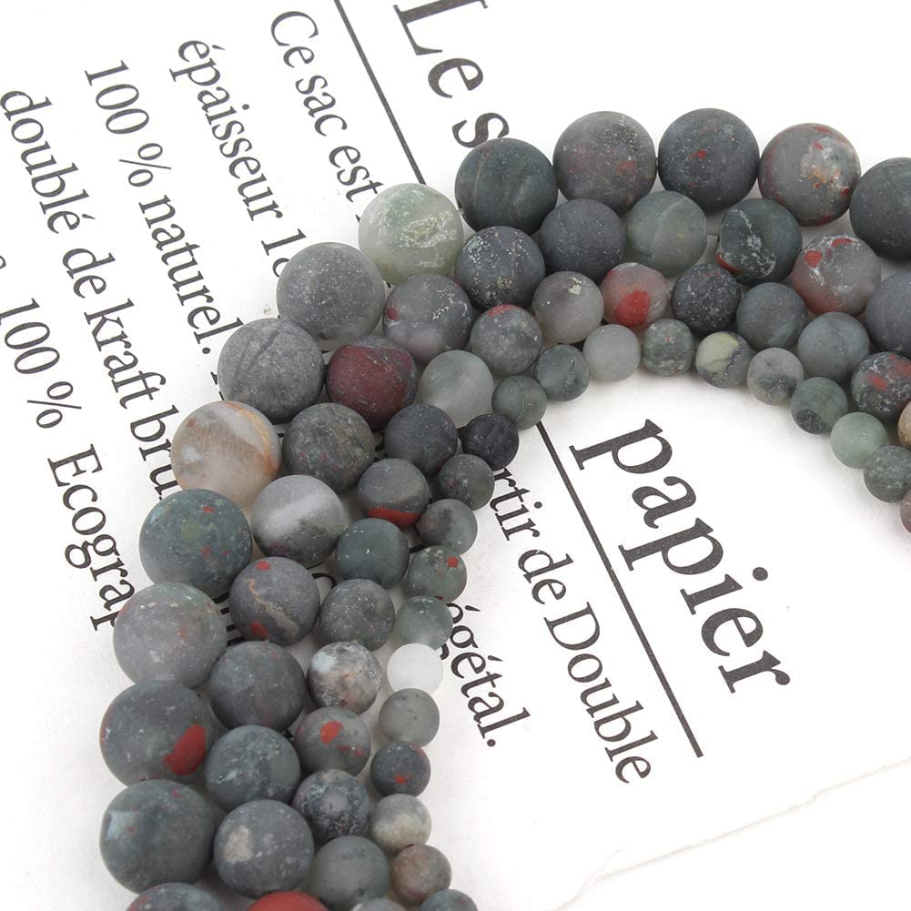 Song Xi Frosted African Blood Stone Beads 6mm Natural Stone Beads for Jewelry Making Gemstone Beads