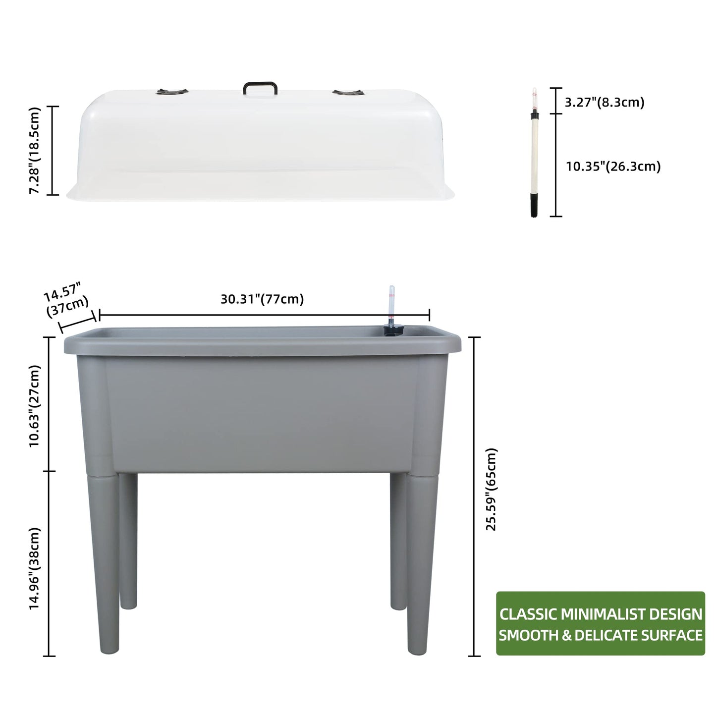 Dexceder 13.2 Gallon Self Watering Raised Garden Bed with Ventilation Transparent Lid Greenhouse, Deepen Vegetable Flower Box Planter Pot with Removeble Legs & Water Level Indicator (Deep Gray)