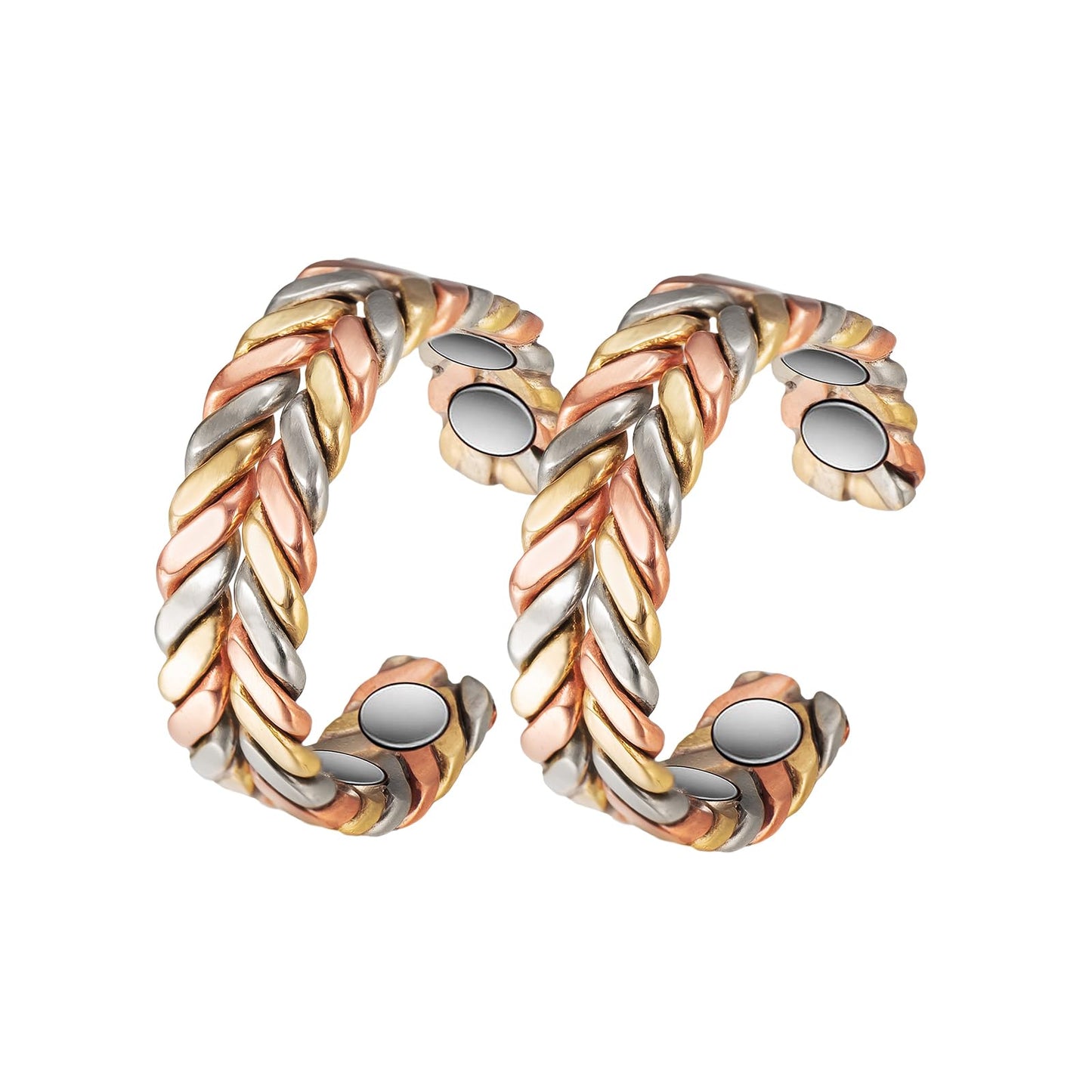 EnerMagiX Copper Rings for Women, 2Pcs Set Copper Weaving Tricolour Gold Adjustable Ring, Fashion Copper Jewelry（2040 2PC）