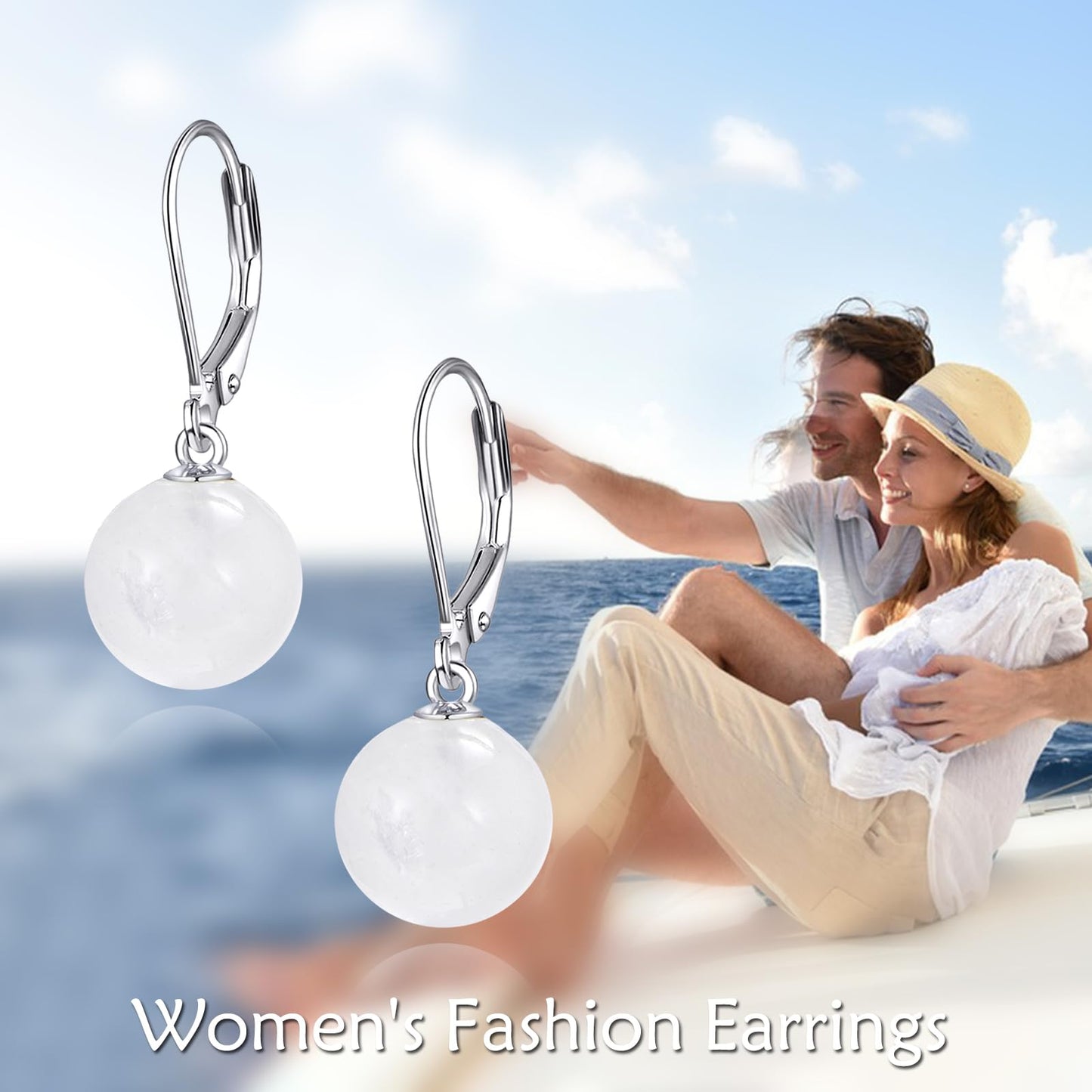 925 Sterling Silver White Agate Leverback Earrings Dangle Drop Jewelry Gifts for Women (White Agate)