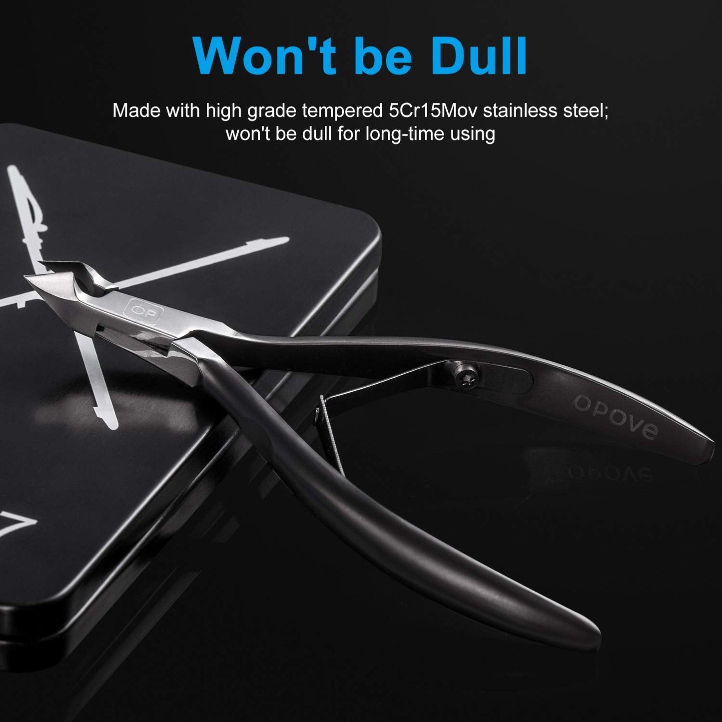 Cuticle Nippers Cuticle Trimmer Remover Clippers Stainless Steel Cutter Extremely Sharp Scissors Manicure Tool Nail Care, opove X7 Black