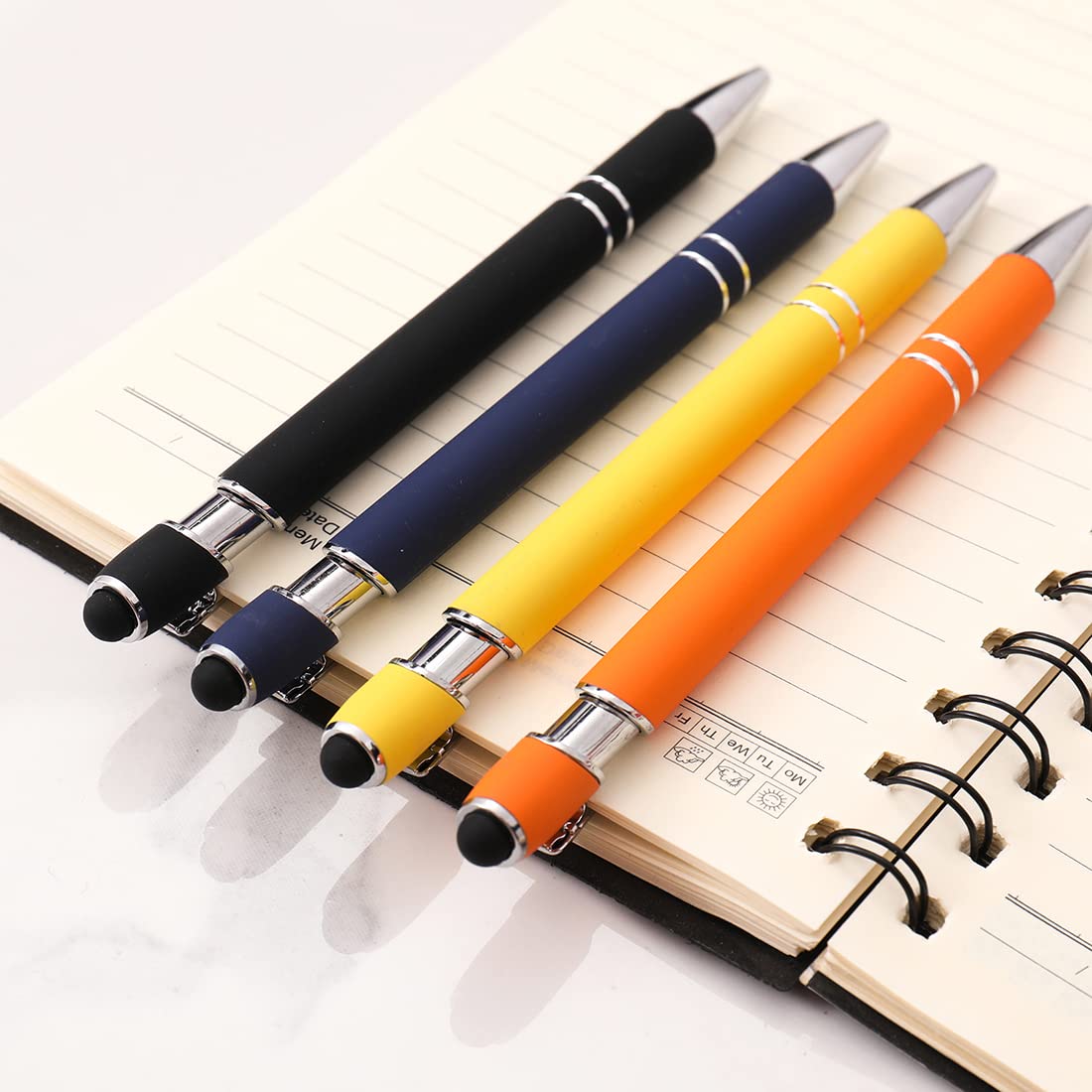 Oddmoal Ballpoint Pen with Stylus Tip, Soft Touch Click Metal Pen, 1.0mm Medium Point, Black Ink, 12 Count(Black)