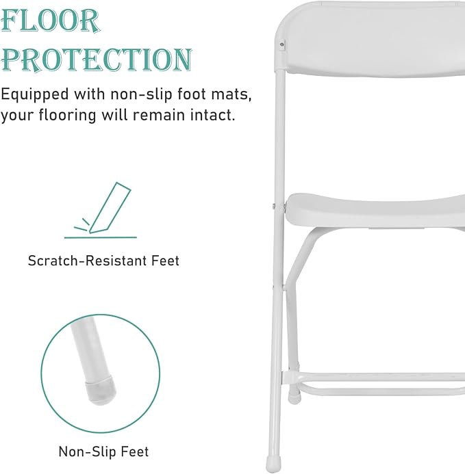 30 Pack White Plastic Folding Chairs, Portable Stackable Commercial Party Folding Chairs with Steel Frame 350lbs for Home Office Outdoor Indoor Office Wedding Party Events