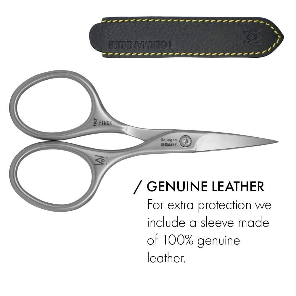 GERMANIKURE Professional Nail Cutter Scissors - FINOX Stainless Steel Nail Scissors - Curved for Nail Tips - Manicure Tools in Leather Case - Ethically Made in Solingen Germany - 4704