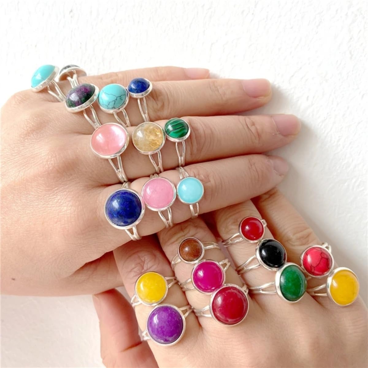 20pcs 16mm Natural Stone No Hole Opal Semicircle Smooth Cabochons Beads Healing Chakra Crystal Stone Bead for Jewelry Making Rings Earrings Necklace Bracelet DIY Crafts