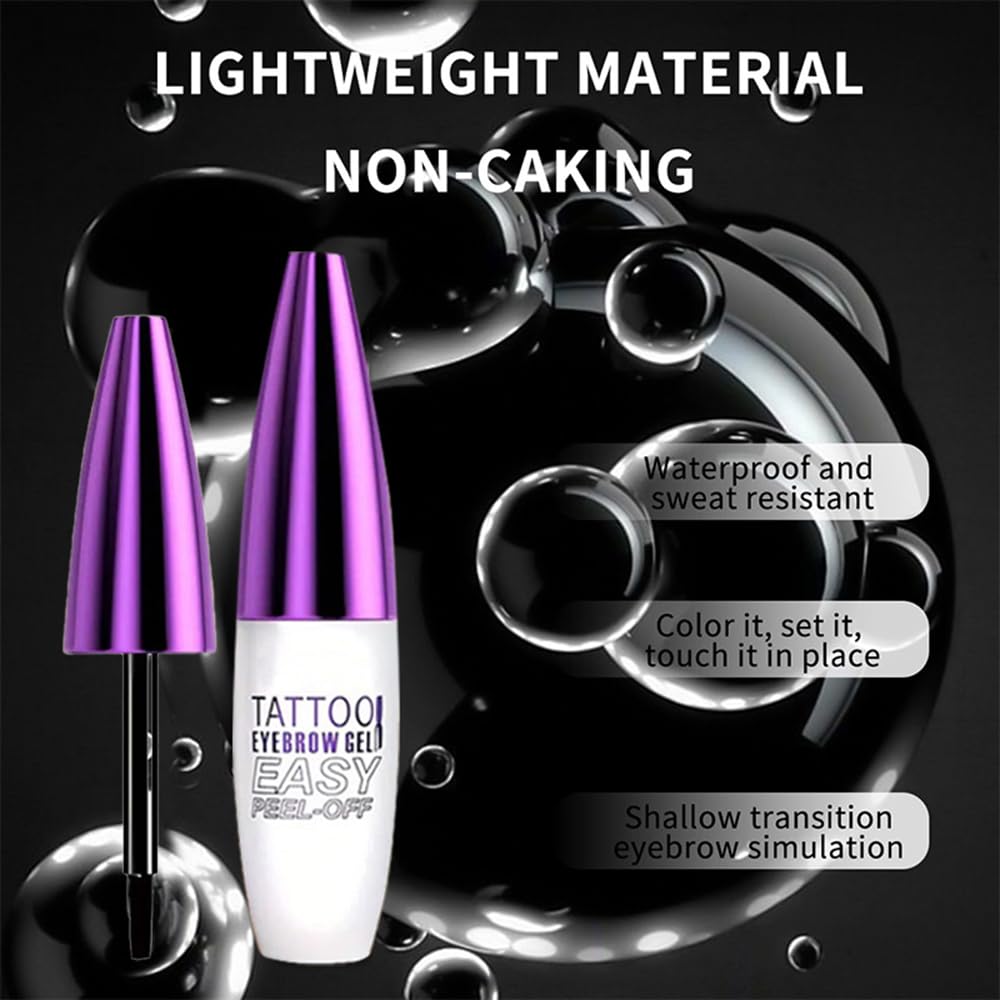 Peel Off Tattoo Brow Tint Gel - 2pcs Black Eyebrow Kit, Waterproof, Transfer-Proof & Sweatproof, Quick Peel Formula for Natural Fuller Brows, Mother’s Day Gifts for Women All Skin Types