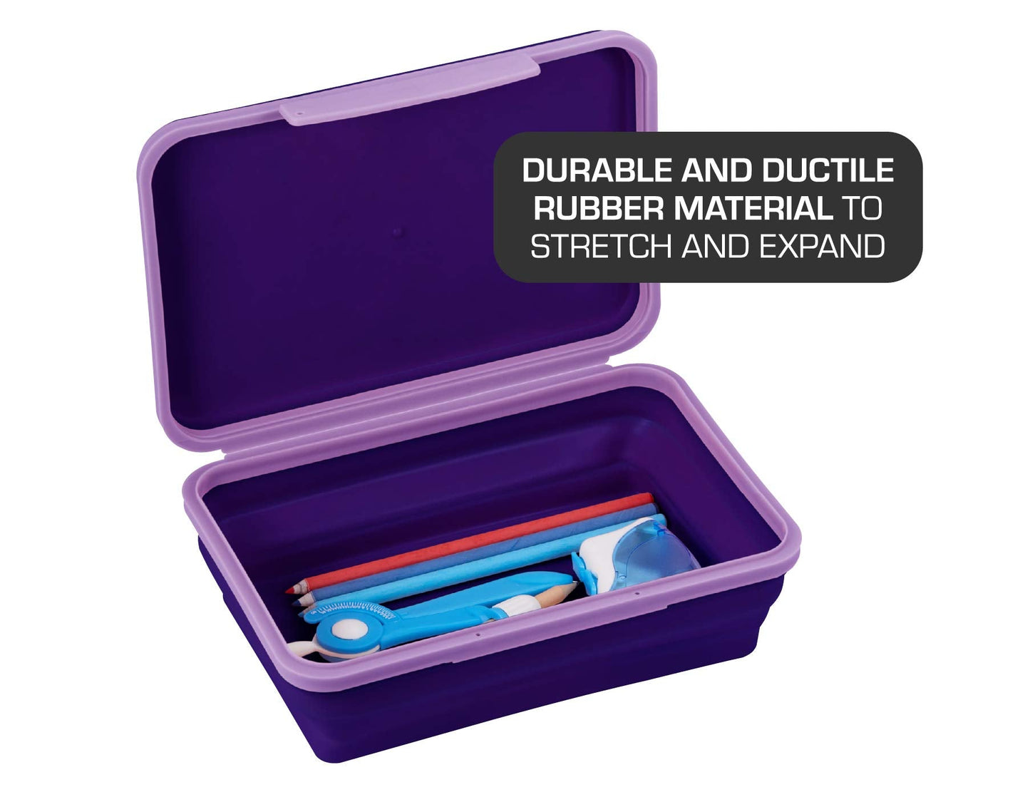 It's Academic Flexi Storage Box, Folding, Collapsible and Adjustable for Pencils, Supplies, and More, Purple (23135)